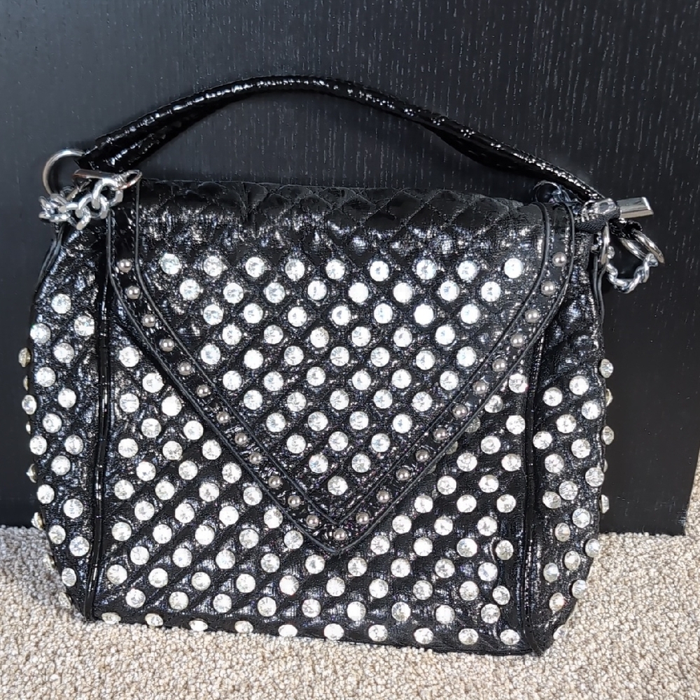 Black Rhinestone Studded Handbag